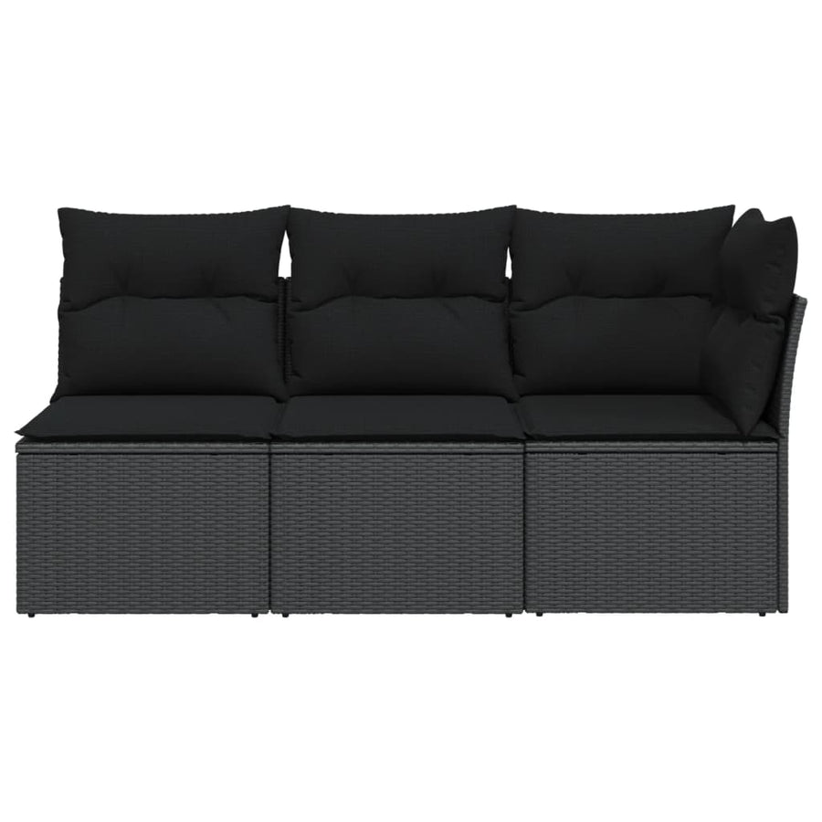 Tuinbank 3-Zits Met Kussens Poly Rattan Zwart