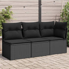 Garden bench with cushions 3-seater black poly rattan