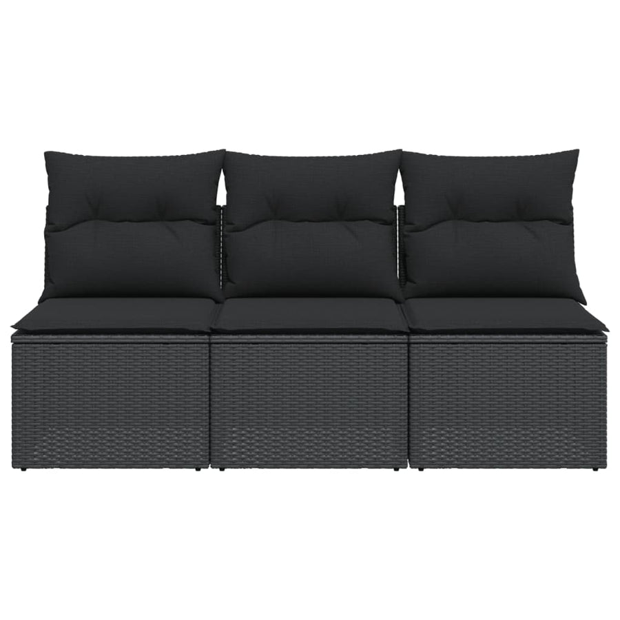 Tuinbank 3-Zits Met Kussens Poly Rattan Zwart