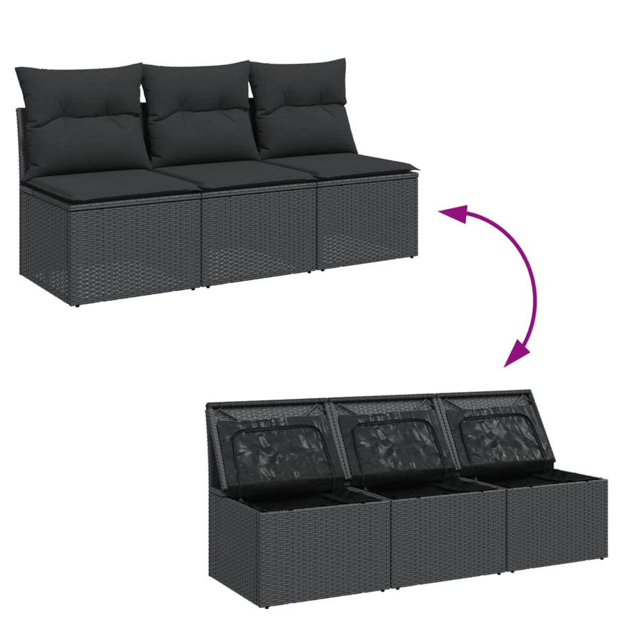 Tuinbank 3-Zits Met Kussens Poly Rattan Zwart