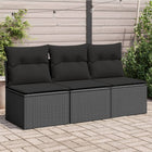 Garden bench with cushions 3-seater black poly rattan