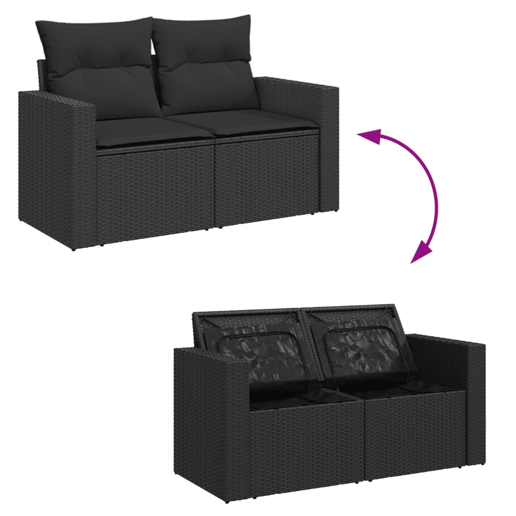 Tuinbank 2-Zits Met Kussens Poly Rattan Zwart