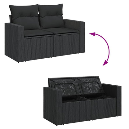 Tuinbank 2-Zits Met Kussens Poly Rattan Zwart
