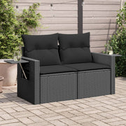 2-Seater Garden Bench with Cushions Poly Rattan Black