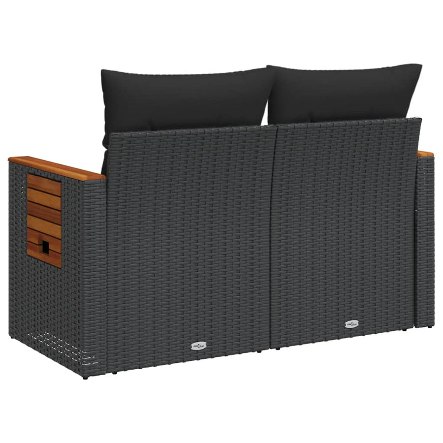 Tuinbank 2-Zits Met Kussens Poly Rattan Zwart
