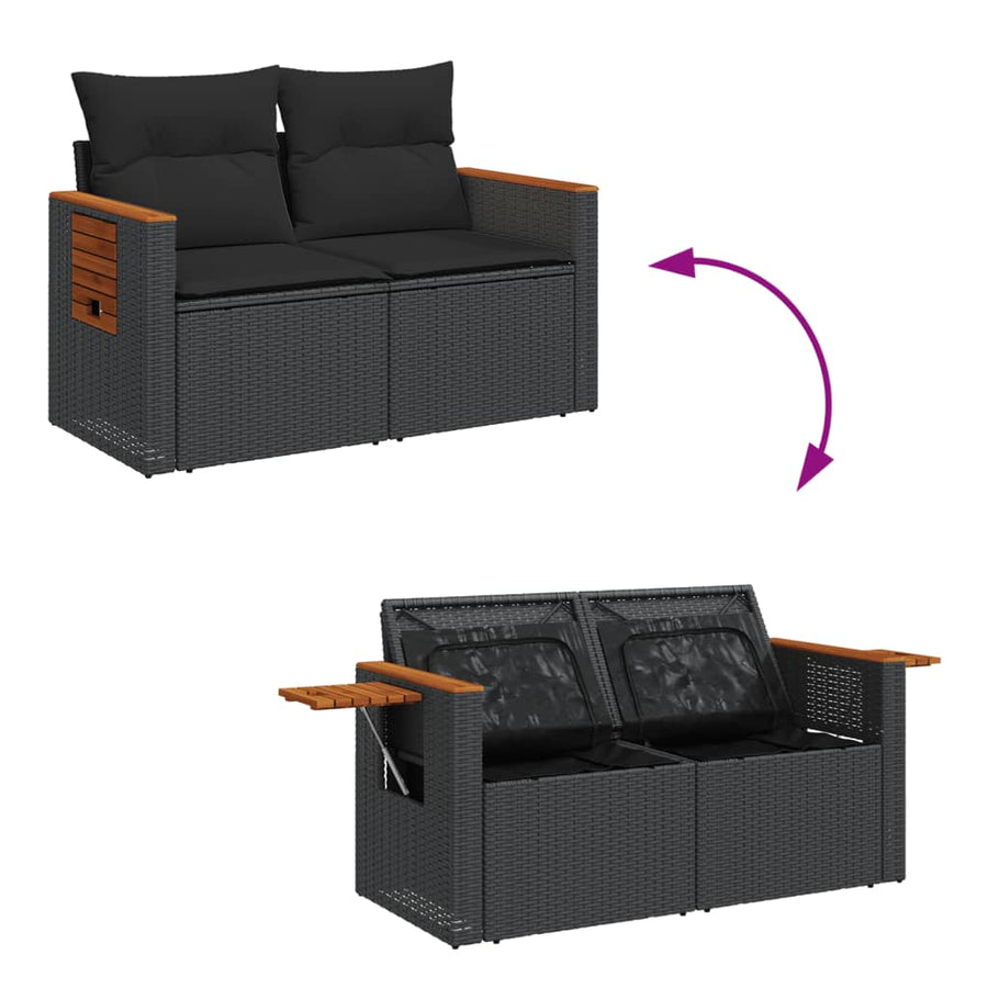 Tuinbank 2-Zits Met Kussens Poly Rattan Zwart