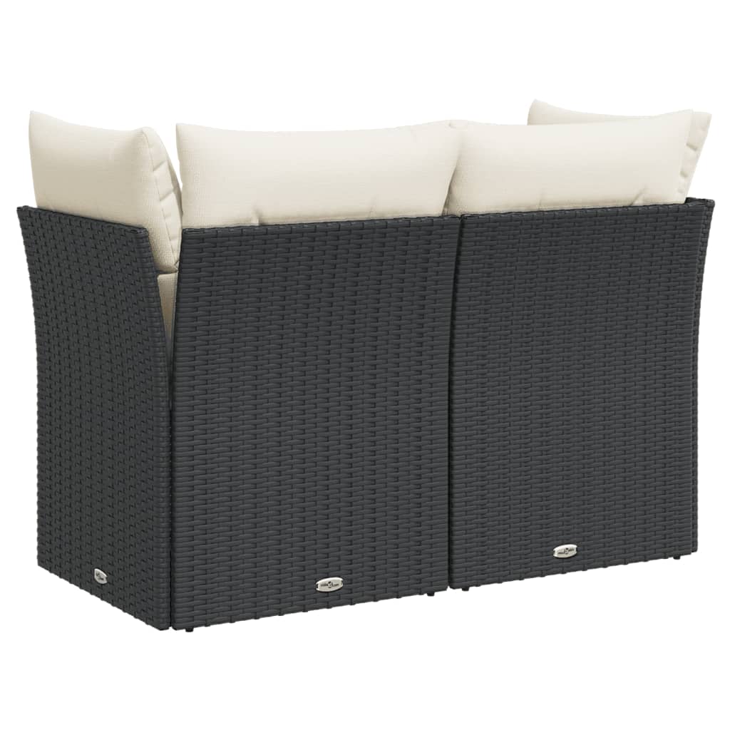 Tuinbank 2-Zits Met Kussens Poly Rattan Zwart