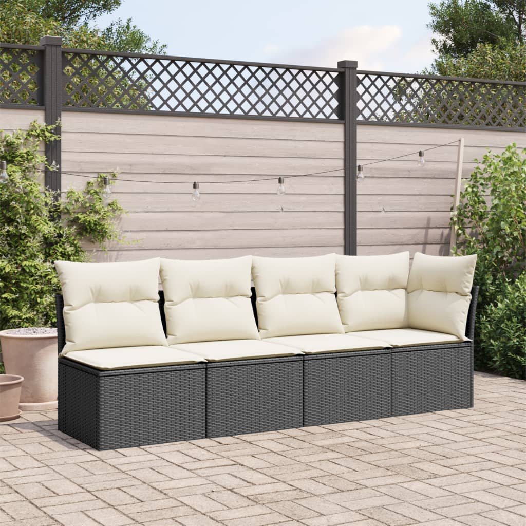 Tuinbank 4-Zits Met Kussens Poly Rattan Zwart