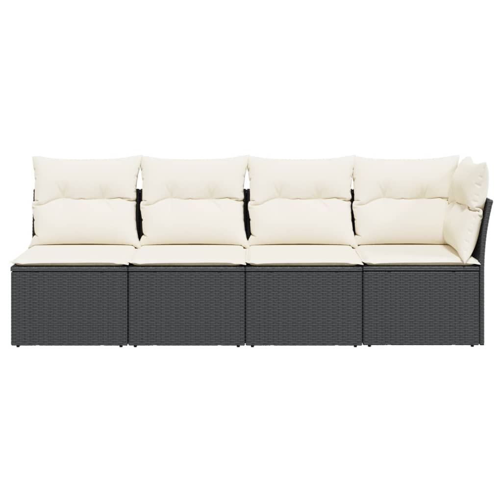 Tuinbank 4-Zits Met Kussens Poly Rattan Zwart