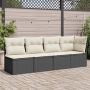 Tuinbank 4-zits poly rattan zwart met kussens