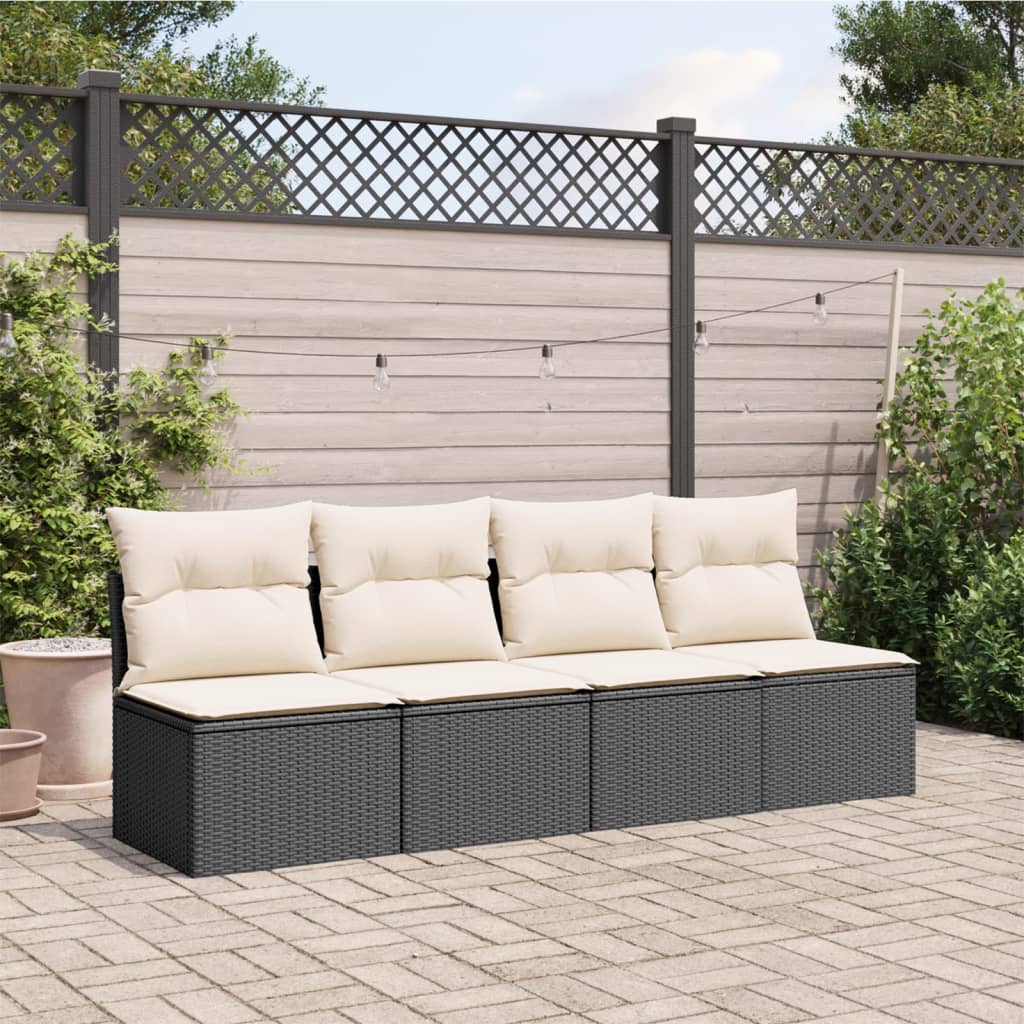 Tuinbank 4-Zits Met Kussens Poly Rattan Zwart
