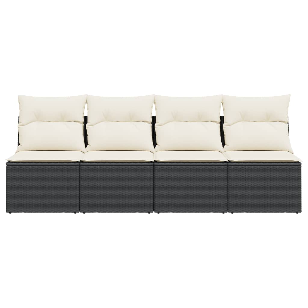 Tuinbank 4-Zits Met Kussens Poly Rattan Zwart
