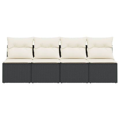 Tuinbank 4-Zits Met Kussens Poly Rattan Zwart