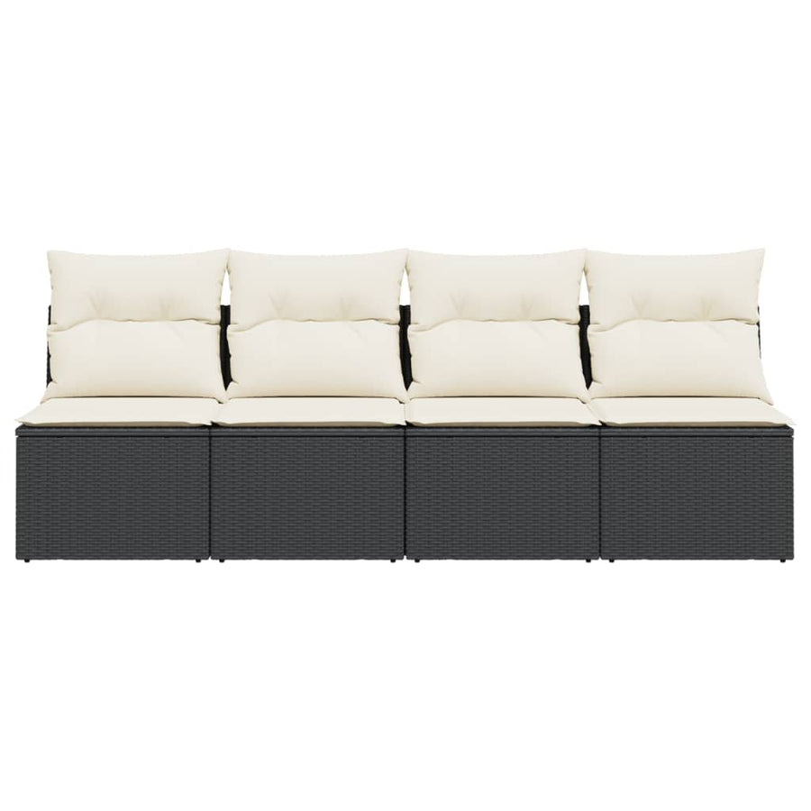 Tuinbank 4-Zits Met Kussens Poly Rattan Zwart