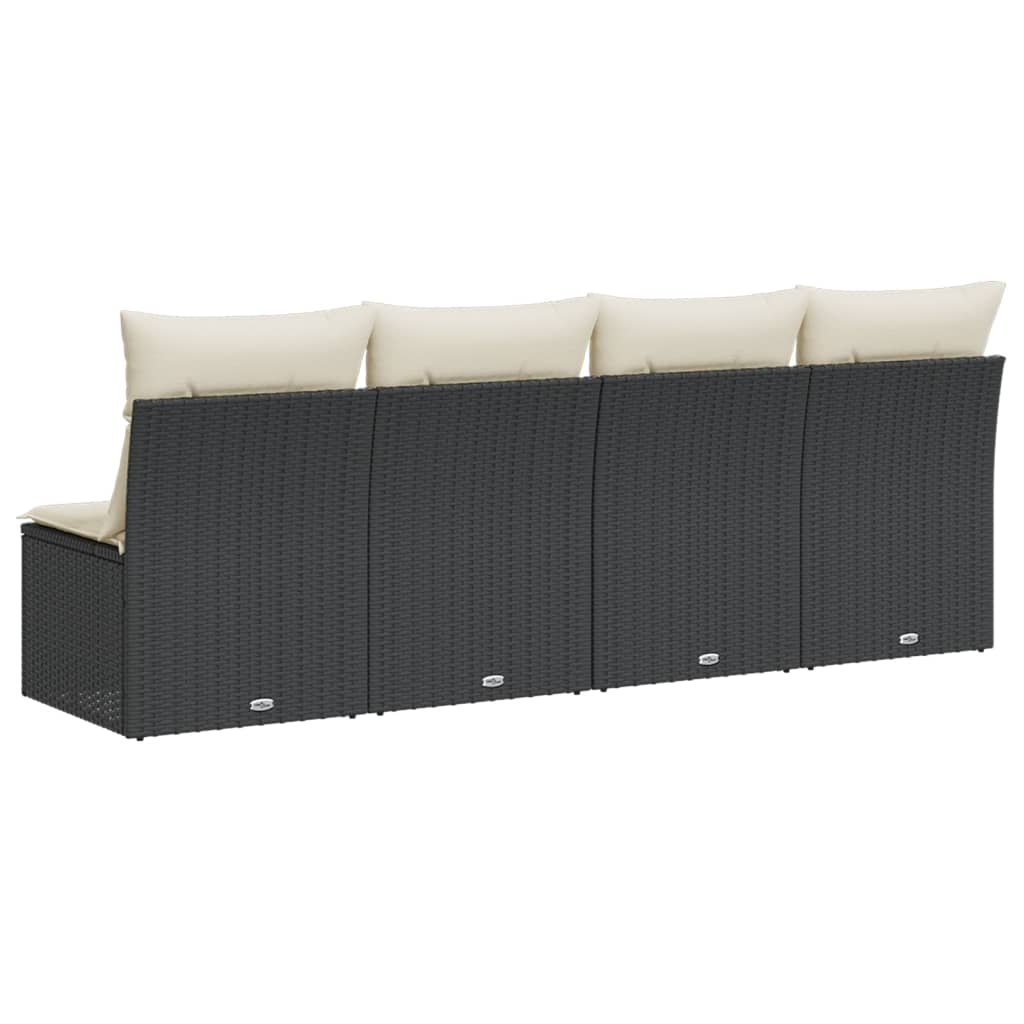 Tuinbank 4-Zits Met Kussens Poly Rattan Zwart