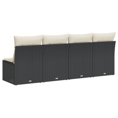 Tuinbank 4-Zits Met Kussens Poly Rattan Zwart