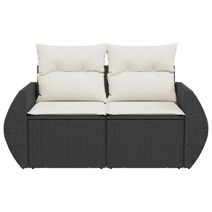 Tuinbank 2-Zits Met Kussens Poly Rattan Zwart