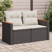 2-Seater Garden Bench with Cushions Poly Rattan Black