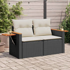 2-Seater Garden Bench with Cushions Poly Rattan Black