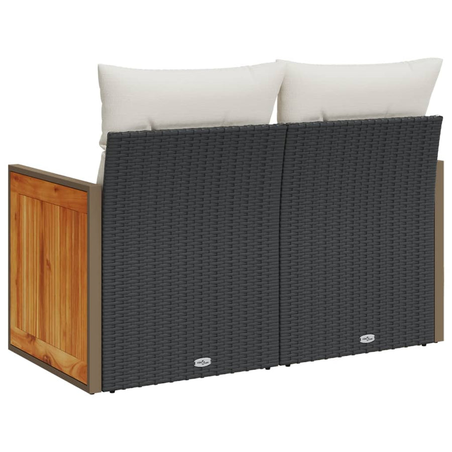 Tuinbank 2-Zits Met Kussens Poly Rattan Zwart