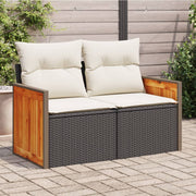 Tuinbank 2-zits poly rattan zwart met kussens