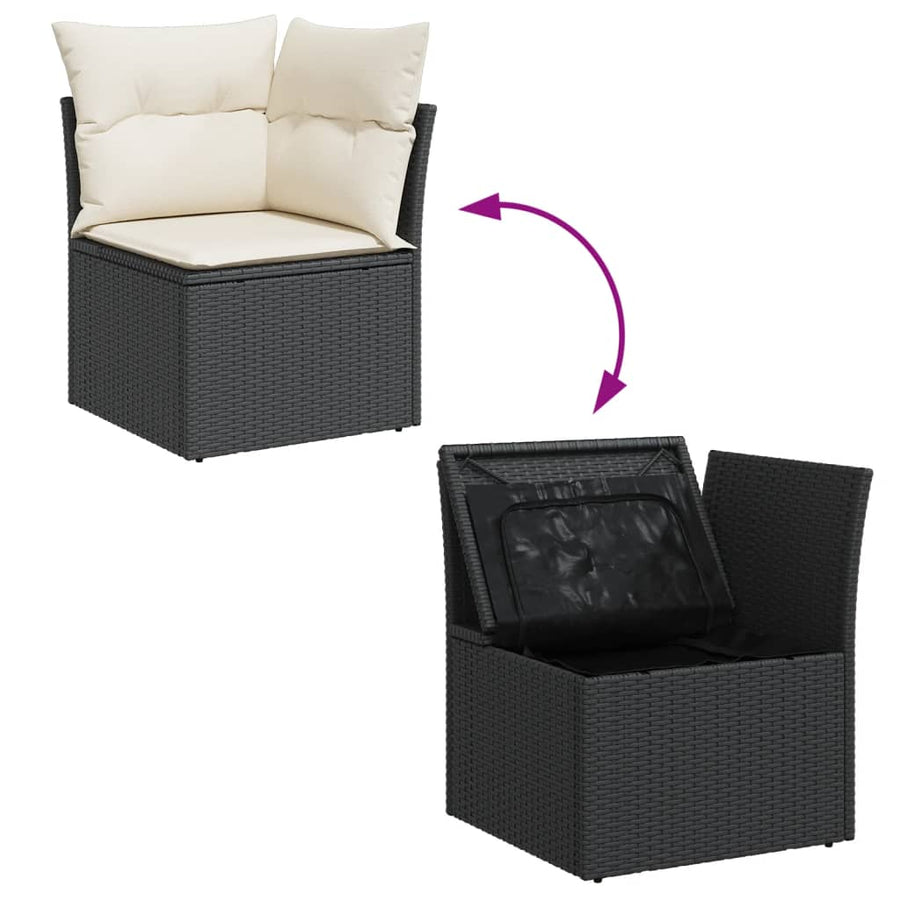 Tuinhoekbank Met Kussens Poly Rattan Zwart