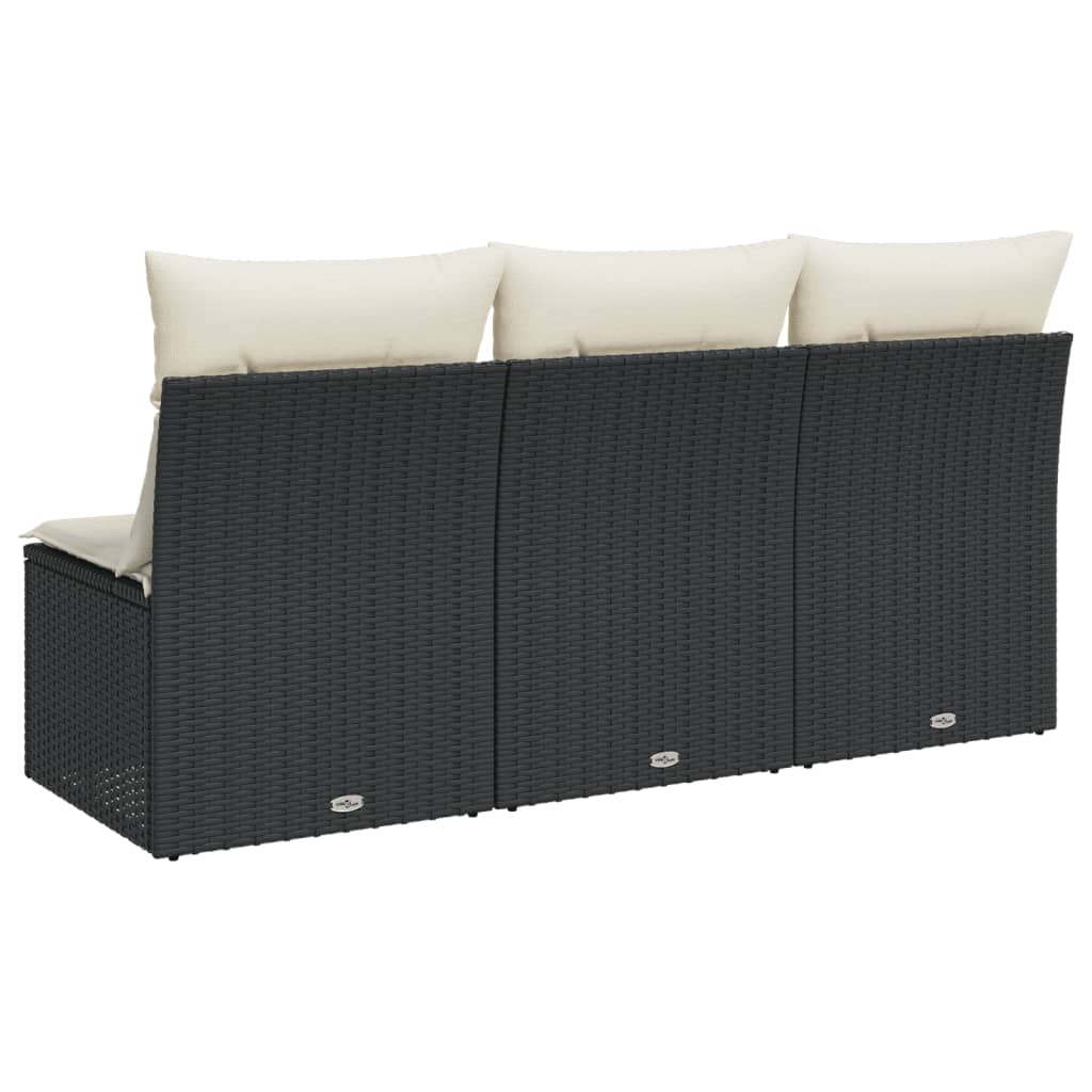 Tuinbank 3-Zits Met Kussens Poly Rattan Zwart