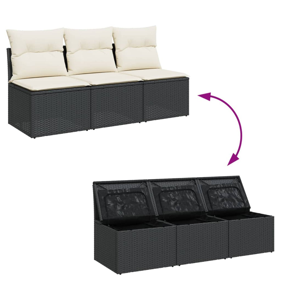 Tuinbank 3-Zits Met Kussens Poly Rattan Zwart