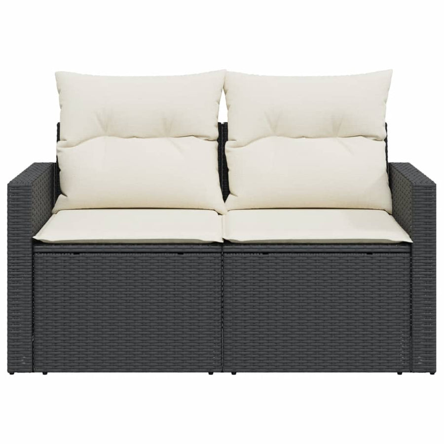 Tuinbank 2-Zits Met Kussens Poly Rattan Zwart