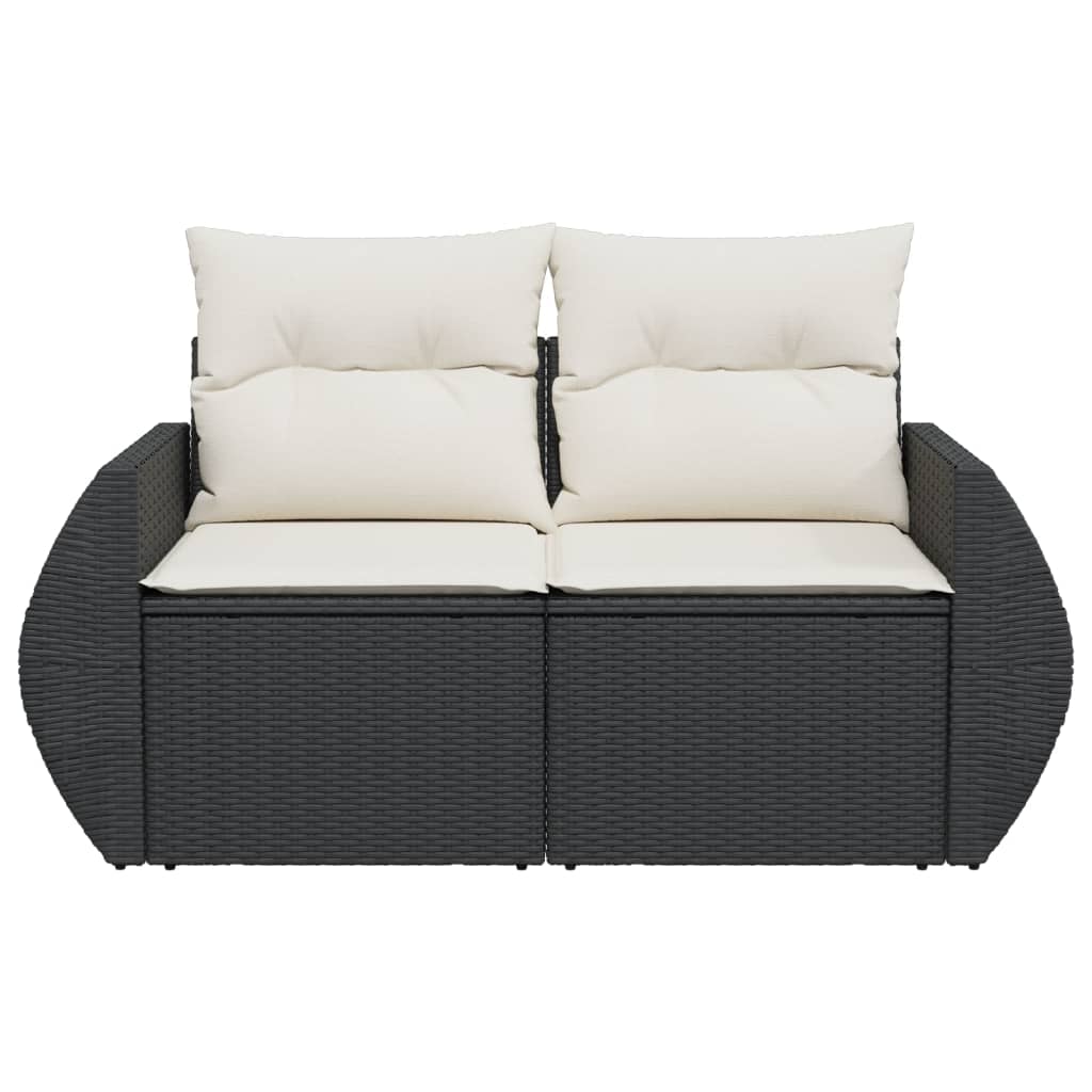 Tuinbank 2-Zits Met Kussens Poly Rattan Zwart