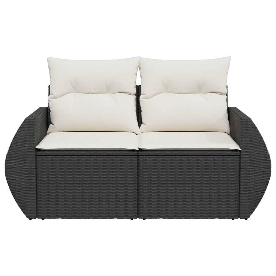 Tuinbank 2-Zits Met Kussens Poly Rattan Zwart