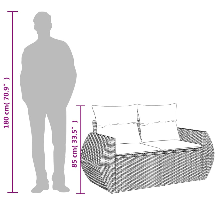 Tuinbank 2-Zits Met Kussens Poly Rattan Zwart