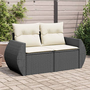 Tuinbank 2-zits poly rattan zwart met kussens