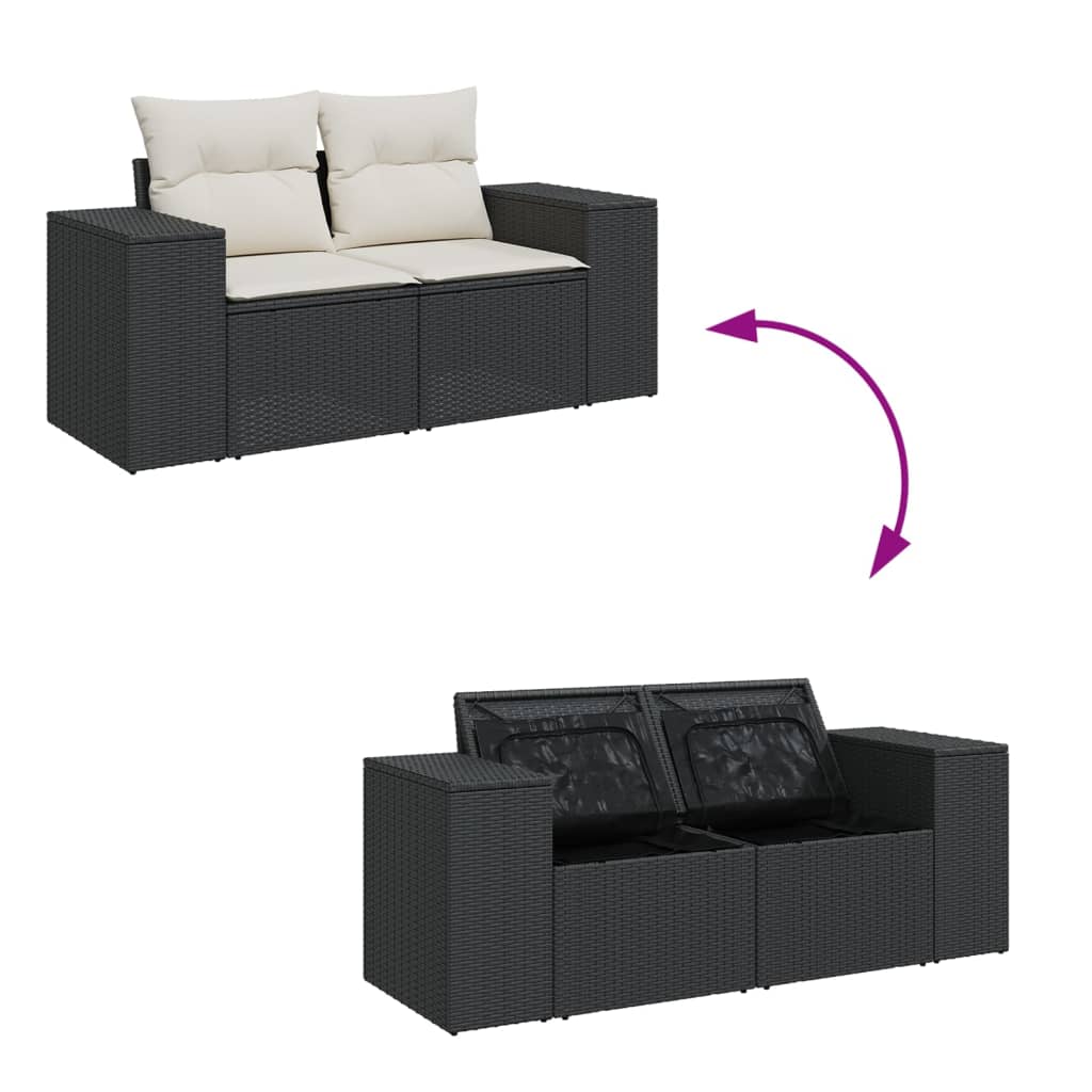 Tuinbank 2-Zits Met Kussens Poly Rattan Zwart