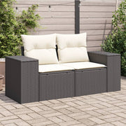 Tuinbank 2-zits poly rattan zwart met kussens