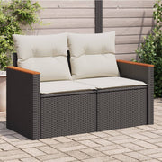 Tuinbank 2-zits poly rattan zwart met kussens
