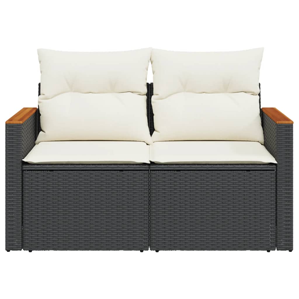 Tuinbank 2-Zits Met Kussens Poly Rattan Zwart