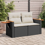 2-Seater Garden Bench with Cushions Poly Rattan Black