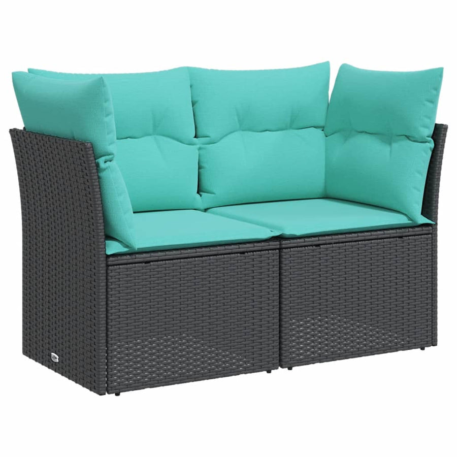 Tuinbank 2-Zits Met Kussens Poly Rattan Zwart