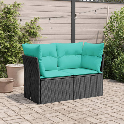 Tuinbank 2-Zits Met Kussens Poly Rattan Zwart