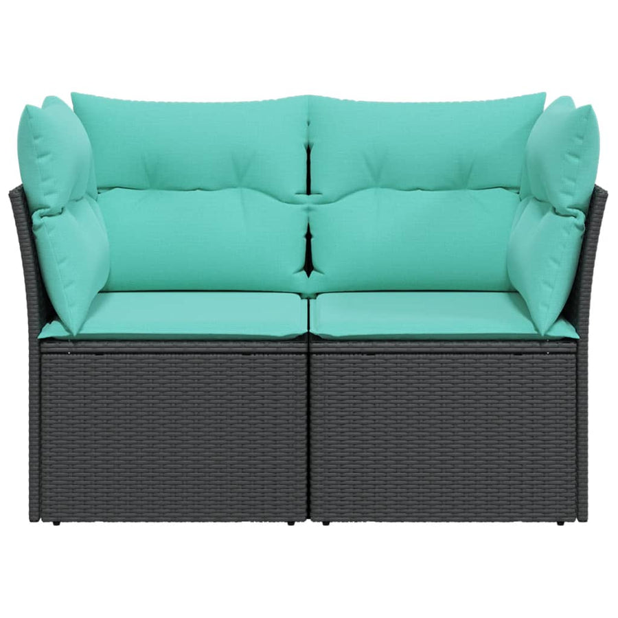 Tuinbank 2-Zits Met Kussens Poly Rattan Zwart