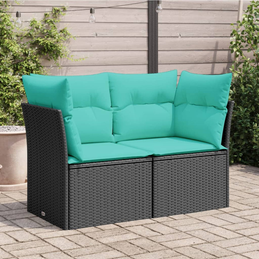 Tuinbank 2-Zits Met Kussens Poly Rattan Zwart