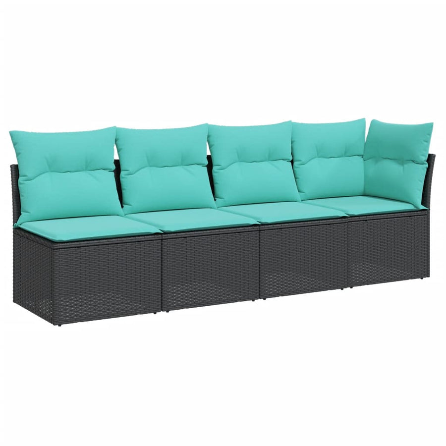 Tuinbank 4-Zits Met Kussens Poly Rattan Zwart