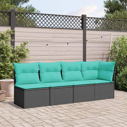 Tuinbank 4-Zits Met Kussens Poly Rattan Zwart