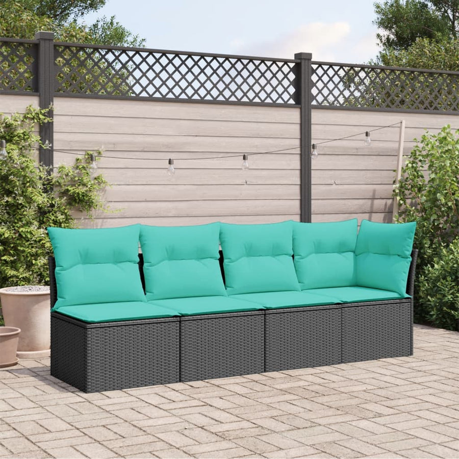 Tuinbank 4-Zits Met Kussens Poly Rattan Zwart