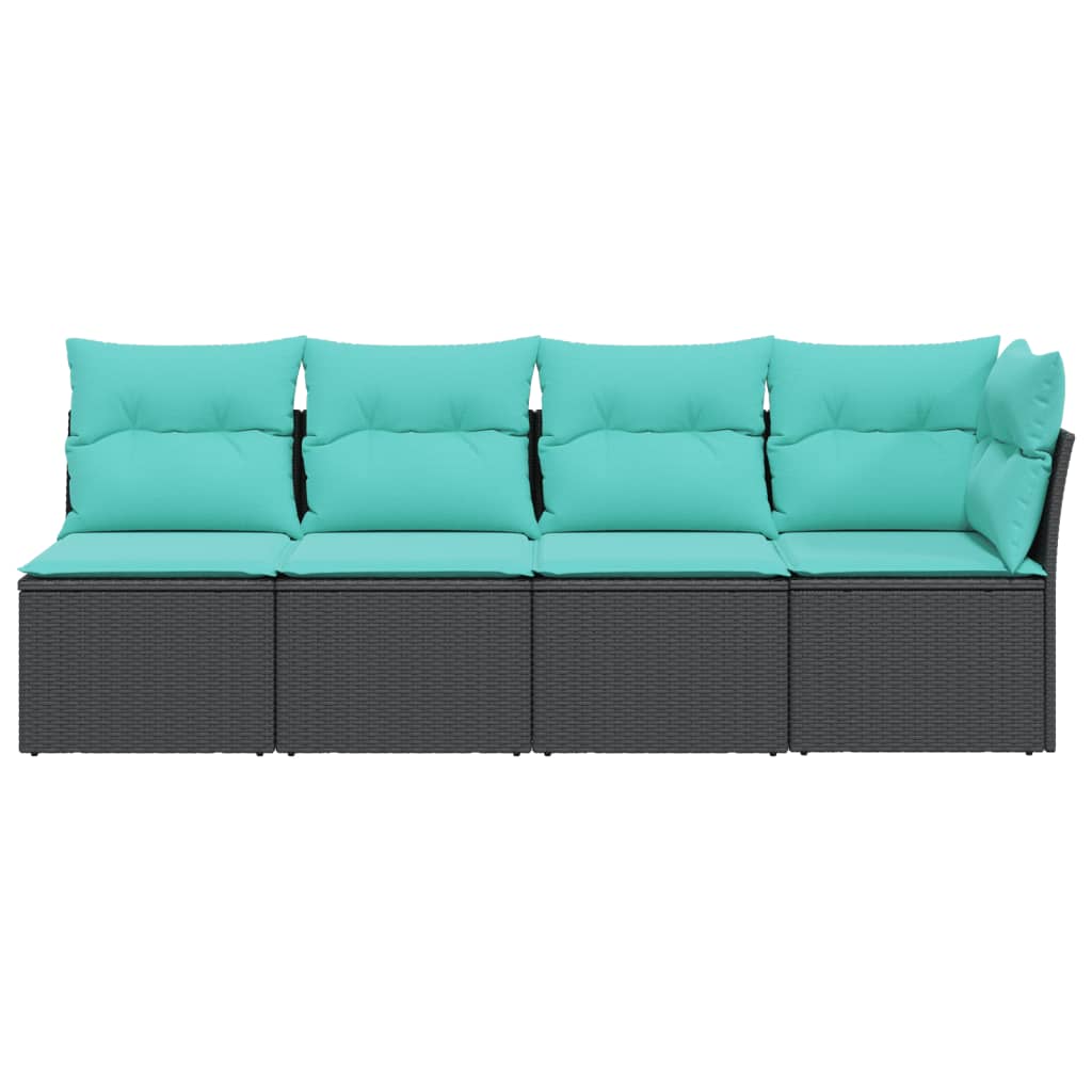 Tuinbank 4-Zits Met Kussens Poly Rattan Zwart