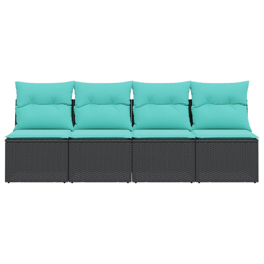 Tuinbank 4-Zits Met Kussens Poly Rattan Zwart