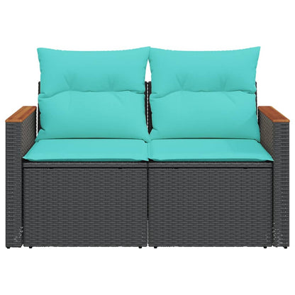 Tuinbank met kussens 2-zits poly rattan zwart