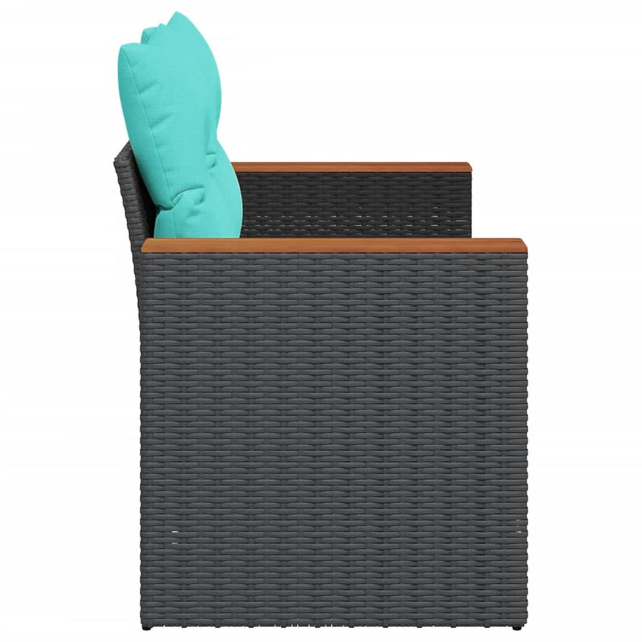 Tuinbank met kussens 2-zits poly rattan zwart