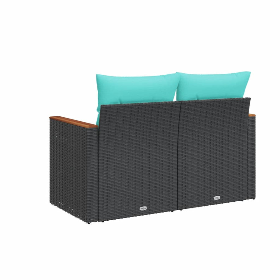 Tuinbank met kussens 2-zits poly rattan zwart